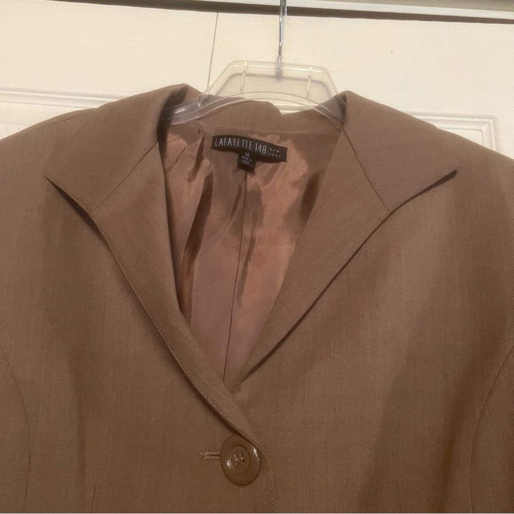 Lafayette 148 Tan Beige Wool Blazer 14 Large Button Down - Picture 3 of 11